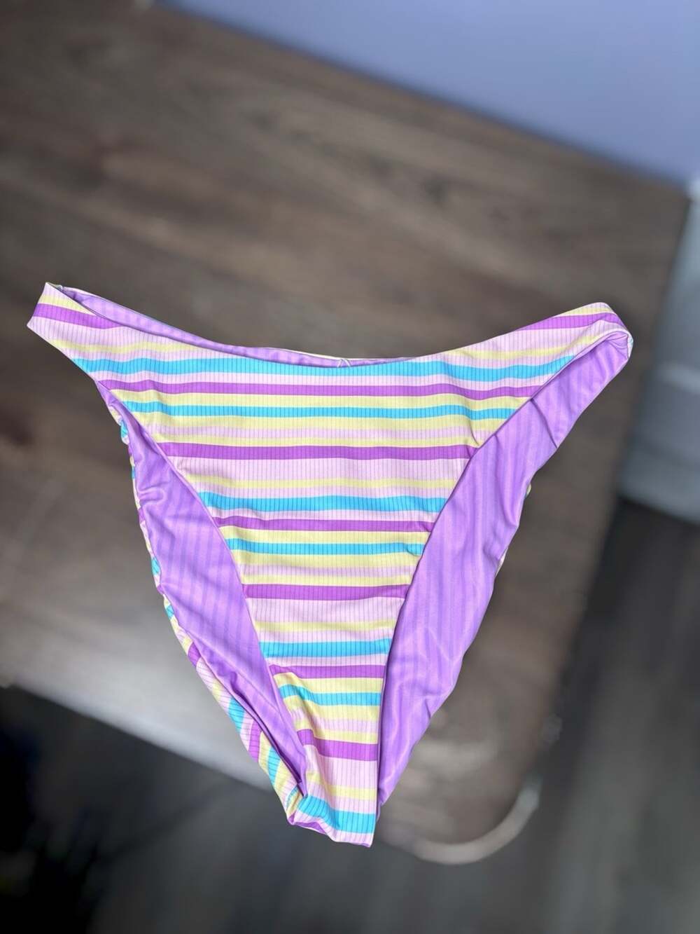 Cupshe Purple Yellow Striped Bikini Bottom Large